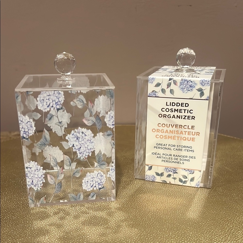 Floral Lidded Acrylic Cosmetic Organizer, Set/2